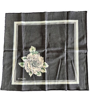 Cacharel Fabric Napkins Set of 6 Dark Navy White Rose Green Leaf Print Vintage